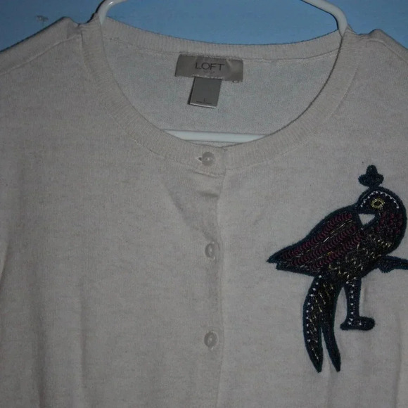 LOFT Outlet Large Women's Off-White Button Up Cardigan 100% Cotton - Picture 4 of 14
